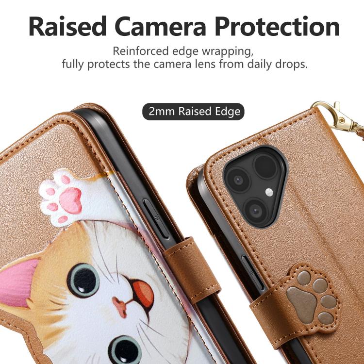 For Fairphone 6 Cat-shaped Zipper Wallet Vegan Leather Phone Case with Strap
