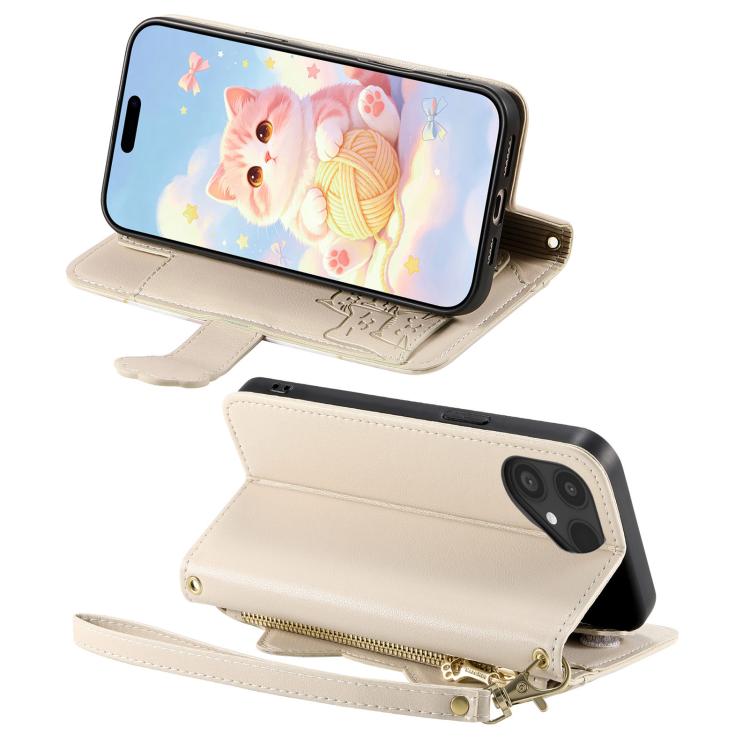For Fairphone 6 Cat-shaped Zipper Wallet Vegan Leather Phone Case with Strap
