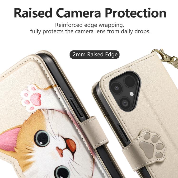 For Fairphone 6 Cat-shaped Zipper Wallet Vegan Leather Phone Case with Strap