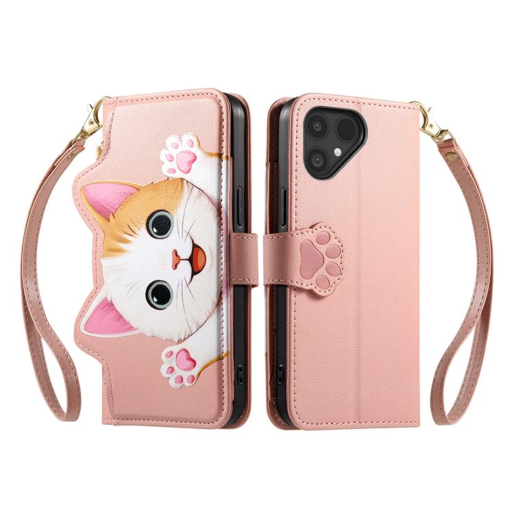 For Fairphone 6 Cat-shaped Zipper Wallet Vegan Leather Phone Case with Strap
