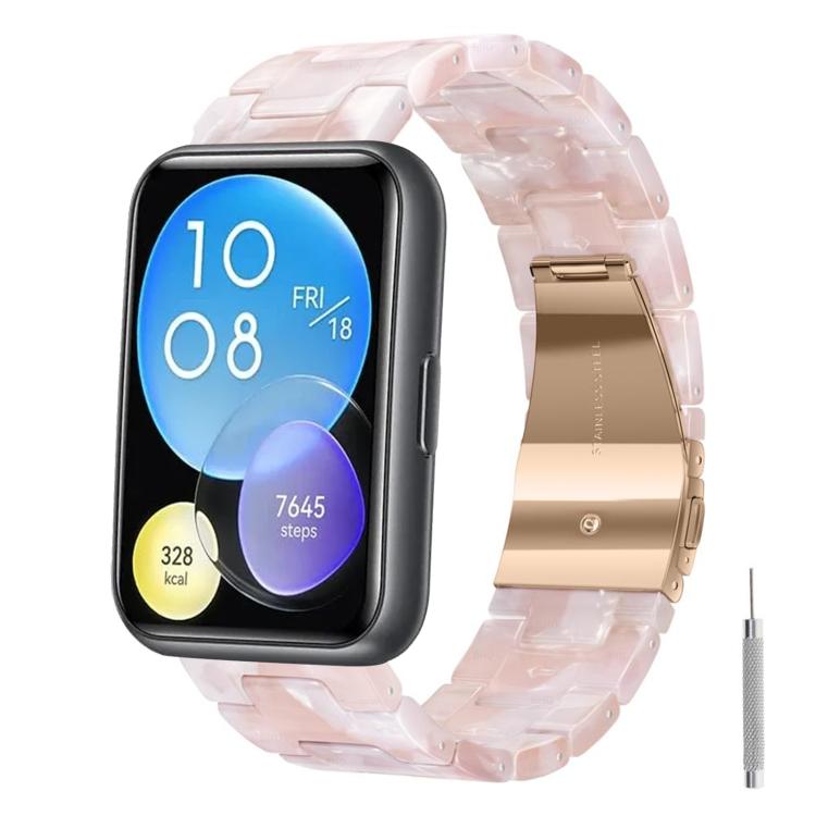 For Huawei Watch Fit 2 Butterfly Clasp Three Beads Resin Watch Band with Removal Tool