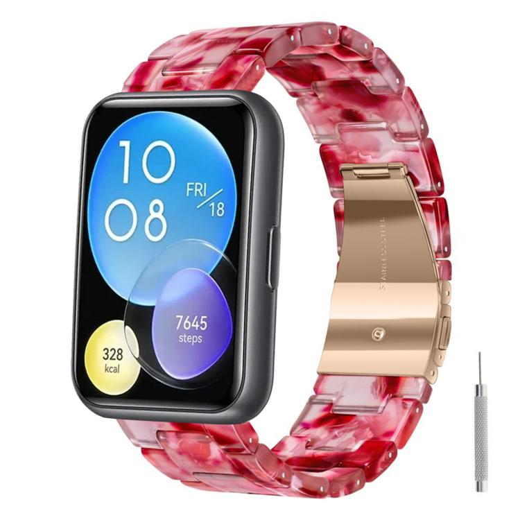 For Huawei Watch Fit 2 Butterfly Clasp Three Beads Resin Watch Band with Removal Tool