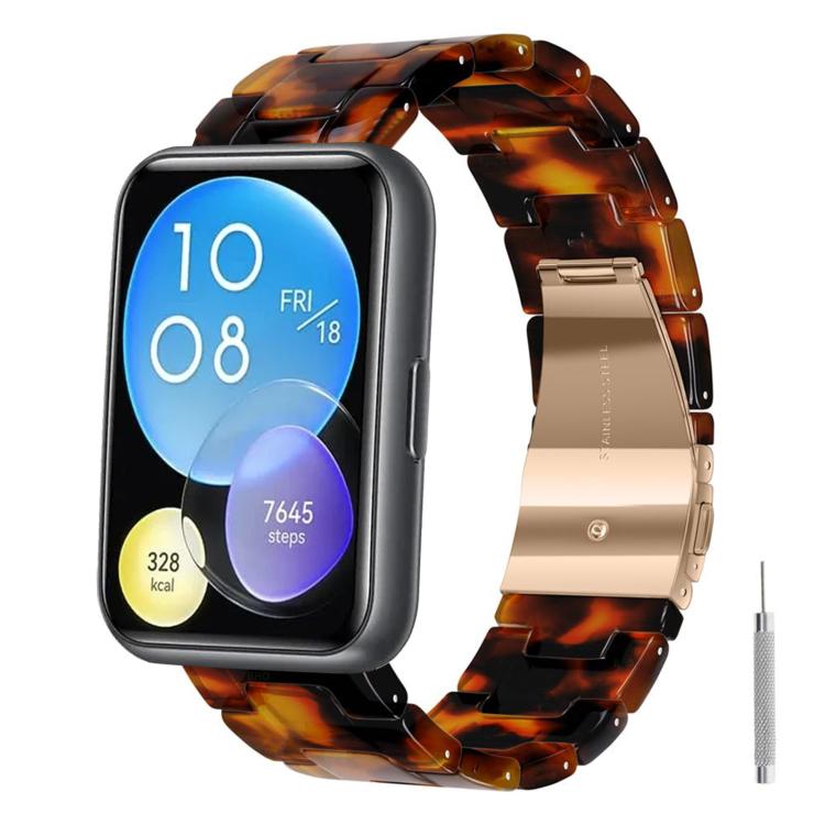For Huawei Watch Fit 2 Butterfly Clasp Three Beads Resin Watch Band with Removal Tool