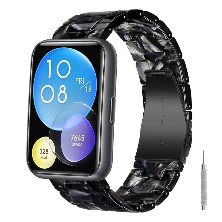 For Huawei Watch Fit 2 Butterfly Clasp Three Beads Resin Watch Band with Removal Tool