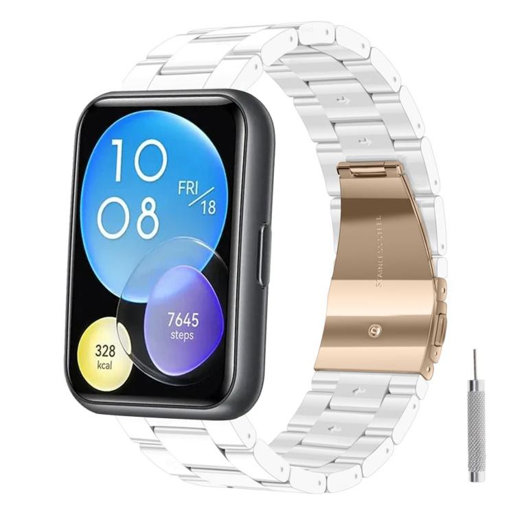 For Huawei Watch Fit 2 Butterfly Clasp Three Beads Resin Watch Band with Removal Tool