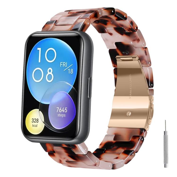For Huawei Watch Fit Butterfly Clasp Three Beads Resin Watch Band with Removal Tool