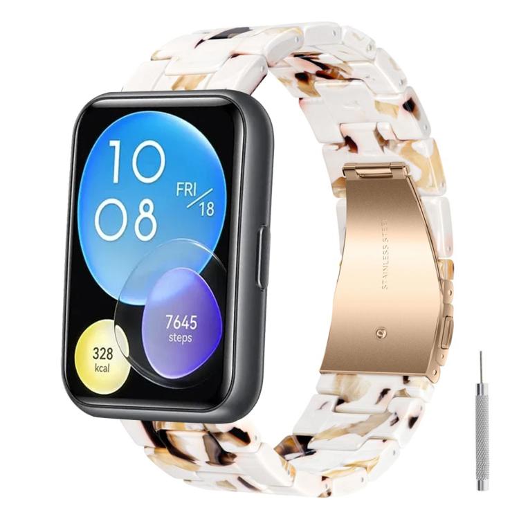 For Huawei Watch Fit Butterfly Clasp Three Beads Resin Watch Band with Removal Tool
