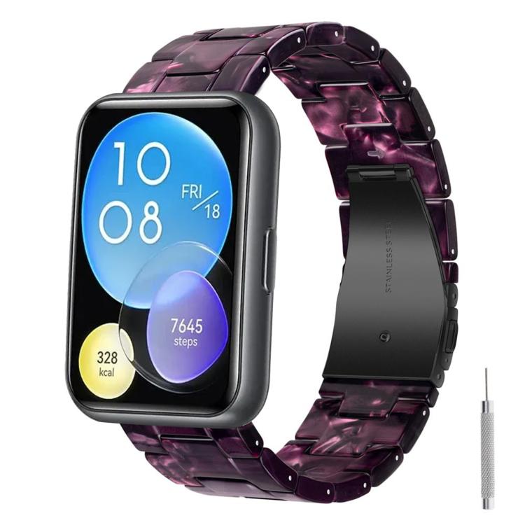 For Huawei Watch Fit Butterfly Clasp Three Beads Resin Watch Band with Removal Tool
