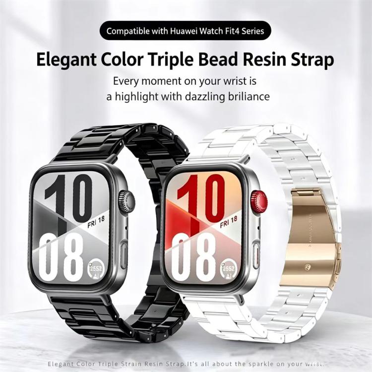 For Huawei Watch Fit Butterfly Clasp Three Beads Resin Watch Band with Removal Tool