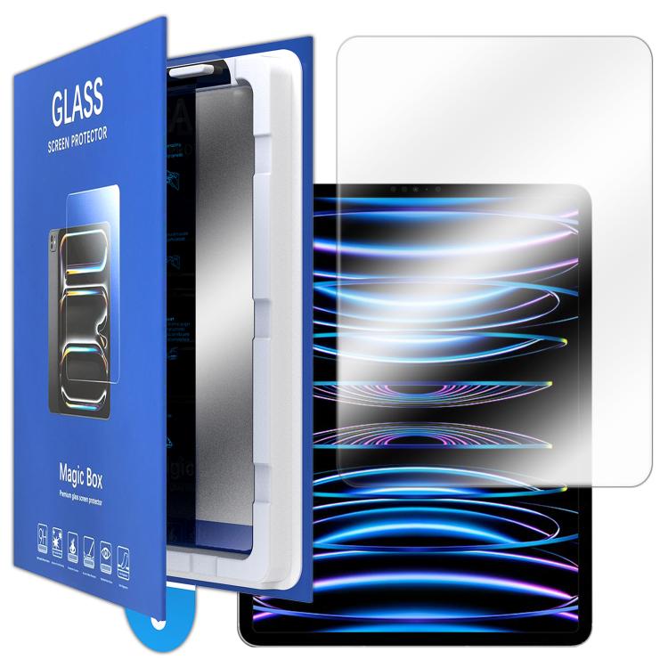 For iPad Pro 12.9 2022 / 2021 Book Box Style Easy Install Dust-proof Box HD Tempered Glass Tablet Film