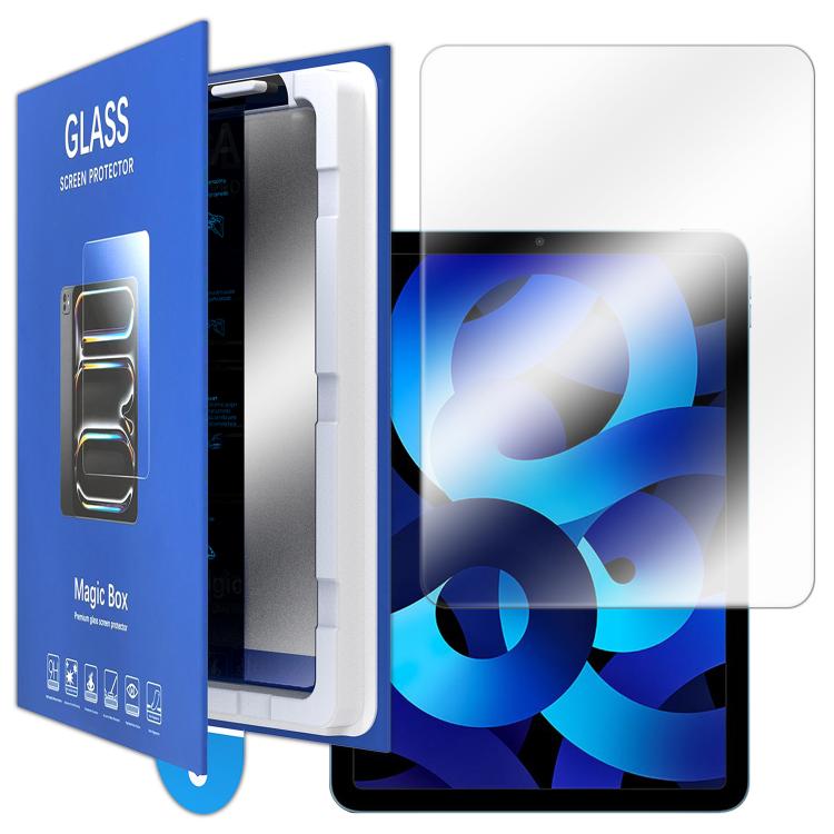 For iPad Air 2022 / 2020 10.9 Book Box Style Easy Install Dust-proof Box HD Tempered Glass Tablet Film