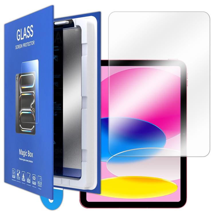 For iPad 10.2 2021 / 2020 / 2019 Book Box Style Easy Install Dust-proof Box HD Tempered Glass Tablet Film