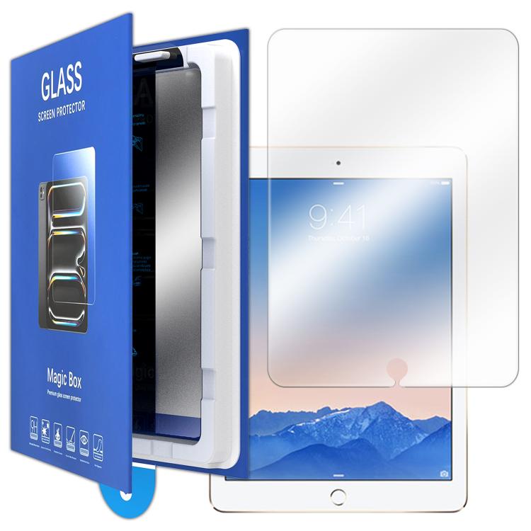 For iPad Air 2 / Air 1 Book Box Style Easy Install Dust-proof Box HD Tempered Glass Tablet Film