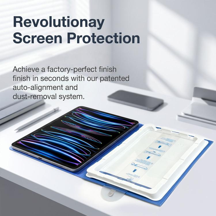 For iPad Air 2 / Air 1 Book Box Style Easy Install Dust-proof Box HD Tempered Glass Tablet Film