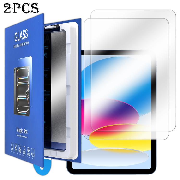 For iPad 2026 / 2025 / 2022 2pcs Book Box Style Easy Install Dust-proof Box HD Tempered Glass Tablet Film