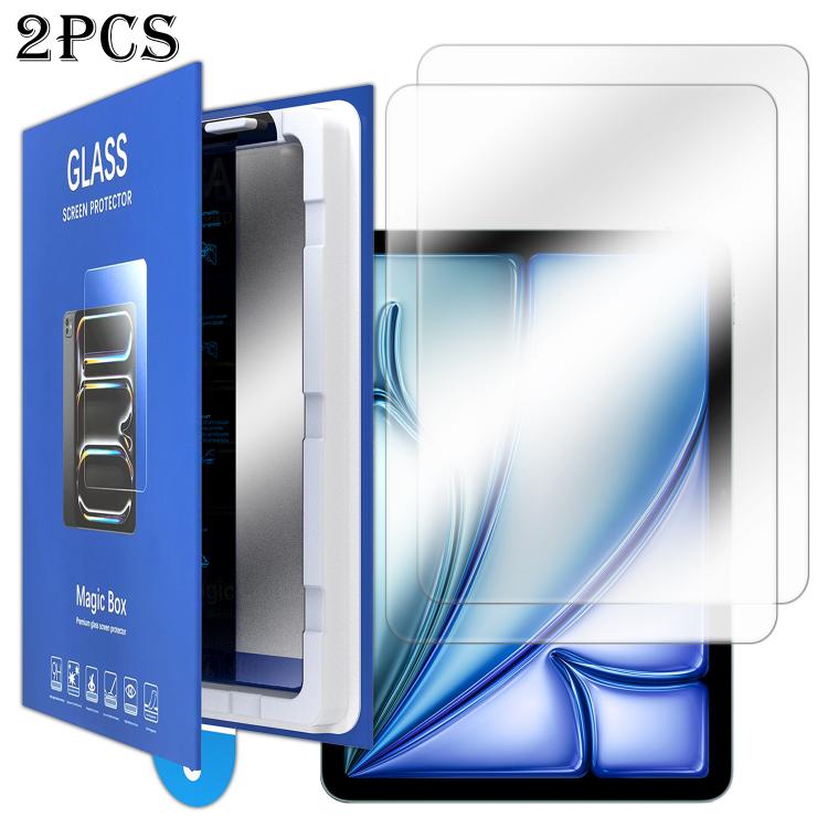 For iPad Air 11 2026 / 2025 / 2024 2pcs Book Box Style Easy Install Dust-proof Box HD Tempered Glass Tablet Film