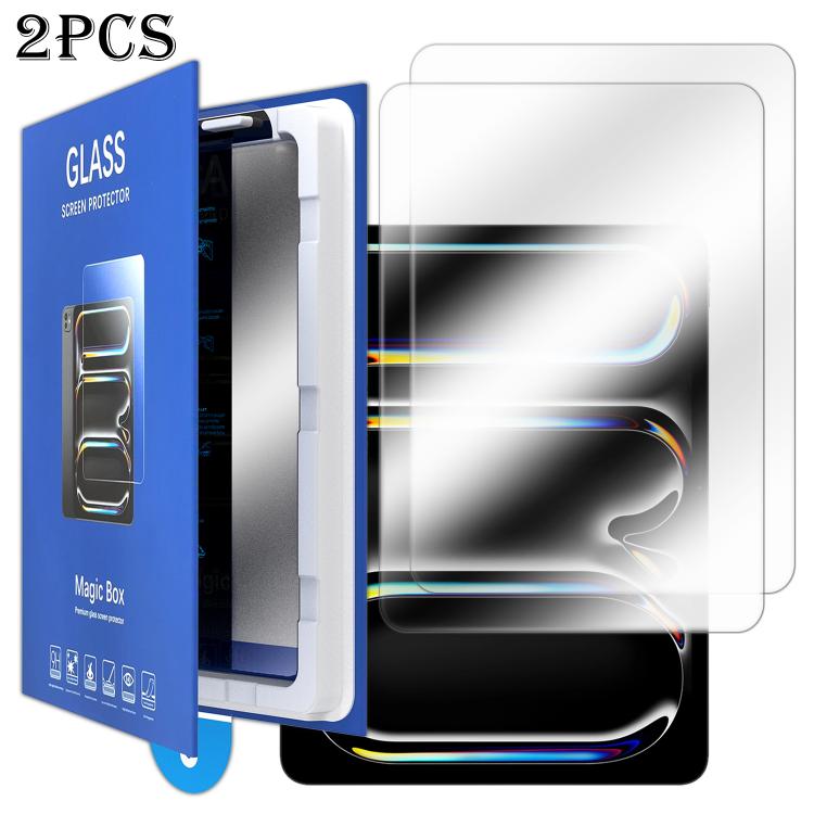 For iPad Pro 13 2025 / 2024 2pcs Book Box Style Easy Install Dust-proof Box Tempered Glass Tablet Film