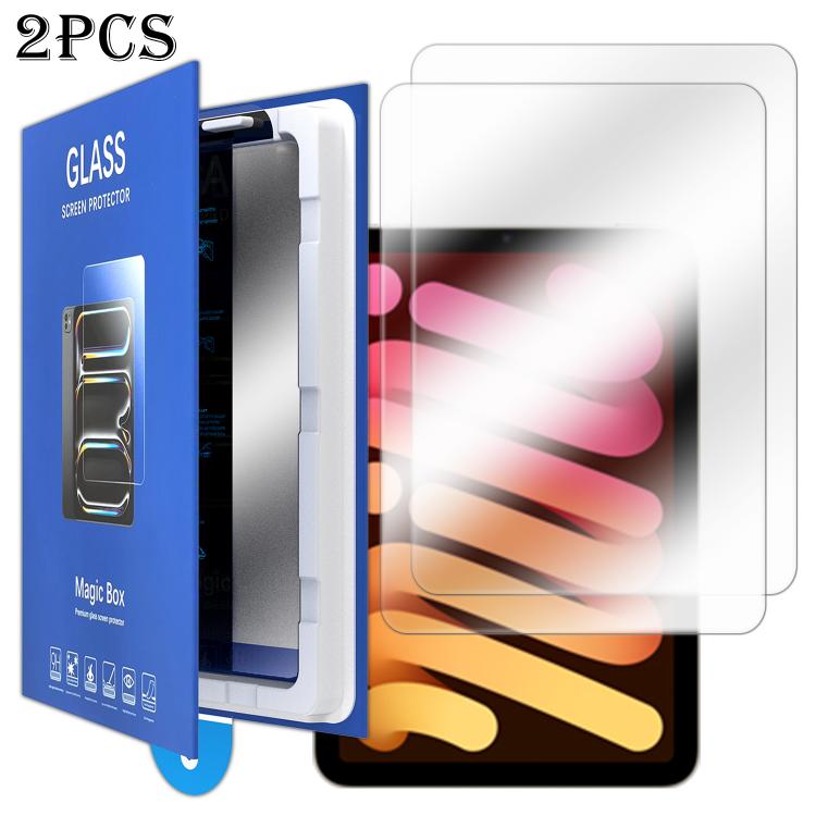 For iPad mini 2024 / mini 6 2pcs Book Box Style Easy Install Dust-proof Box Tempered Glass Tablet Film