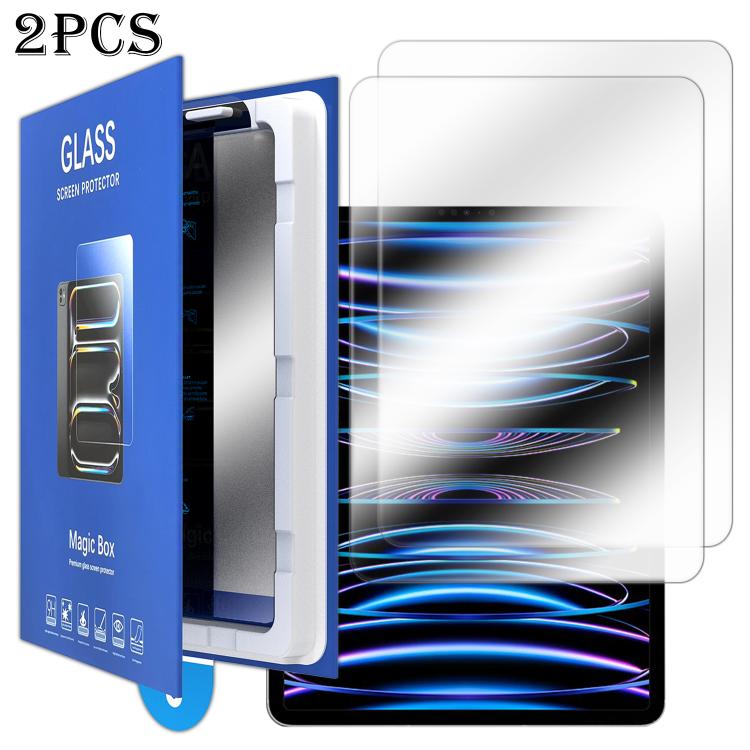 For iPad Pro 12.9 2022 / 2021 2pcs Book Box Style Easy Install Dust-proof Box Tempered Glass Tablet Film