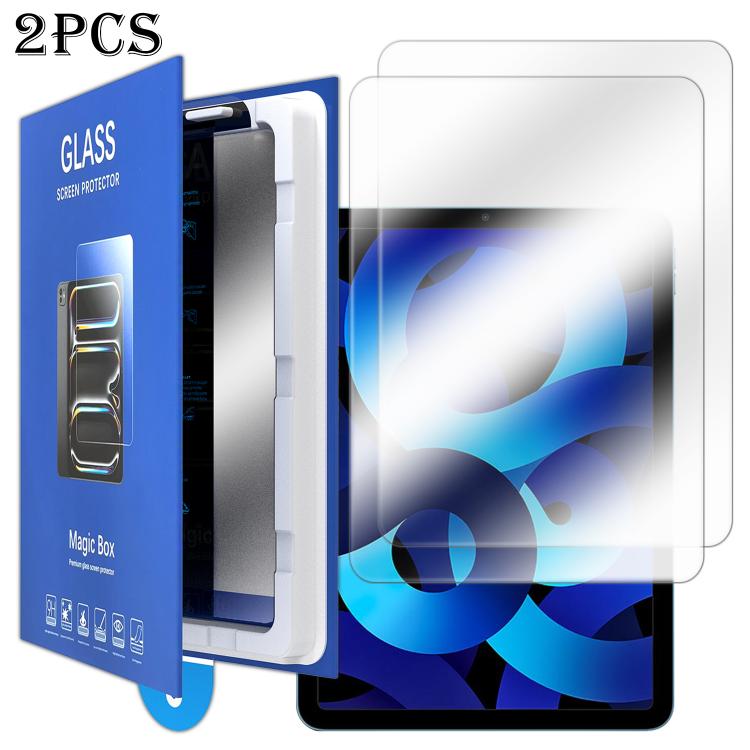 For iPad Air 2022 / 2020 10.9 2pcs Book Box Style Easy Install Dust-proof Box Tempered Glass Tablet Film