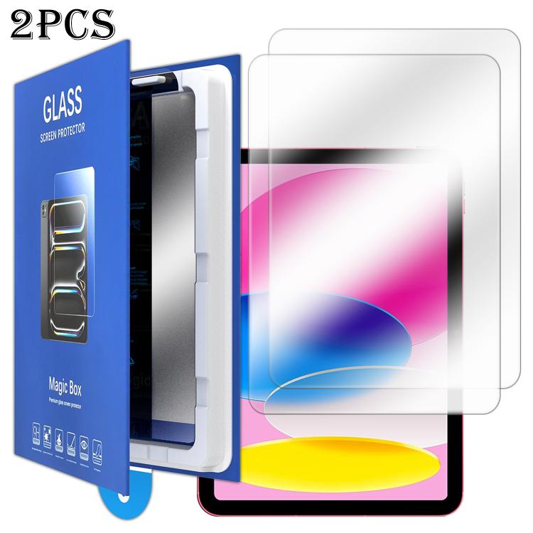 For iPad 10.2 2021 / 2020 / 2019 2pcs Book Box Style Easy Install Dust-proof Box Tempered Glass Tablet Film