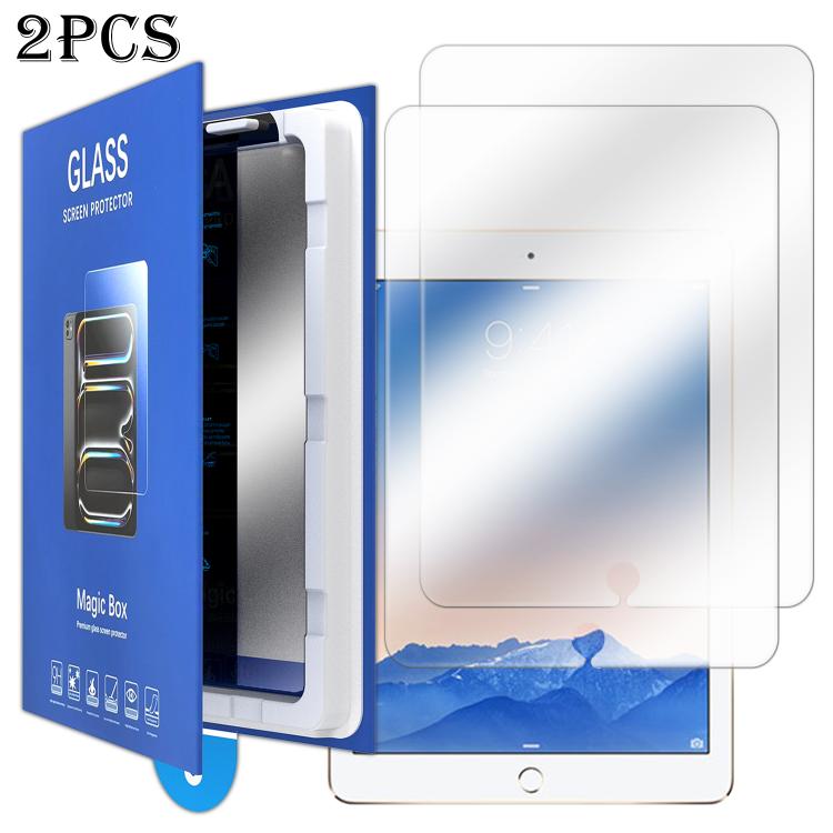 For iPad Air 2 / Air 1 2pcs Book Box Style Easy Install Dust-proof Box Tempered Glass Tablet Film