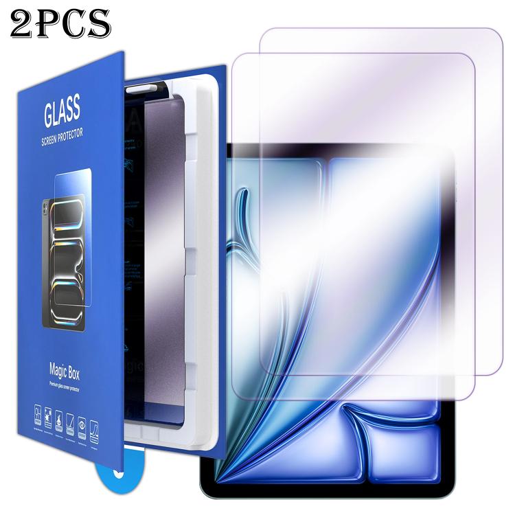 For iPad Air 11 2026 / 2025 / 2024 2pcs Book Box Style Easy Install Dust-proof Box Purple Light Tempered Glass Tablet Film
