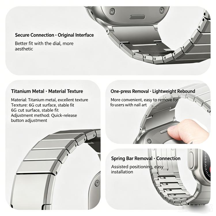 For Apple Watch 42 / 44 / 45 / 46 / 49mm One Bead Butterfly Clasp Adjustable Link Stainless Steel Watch Band