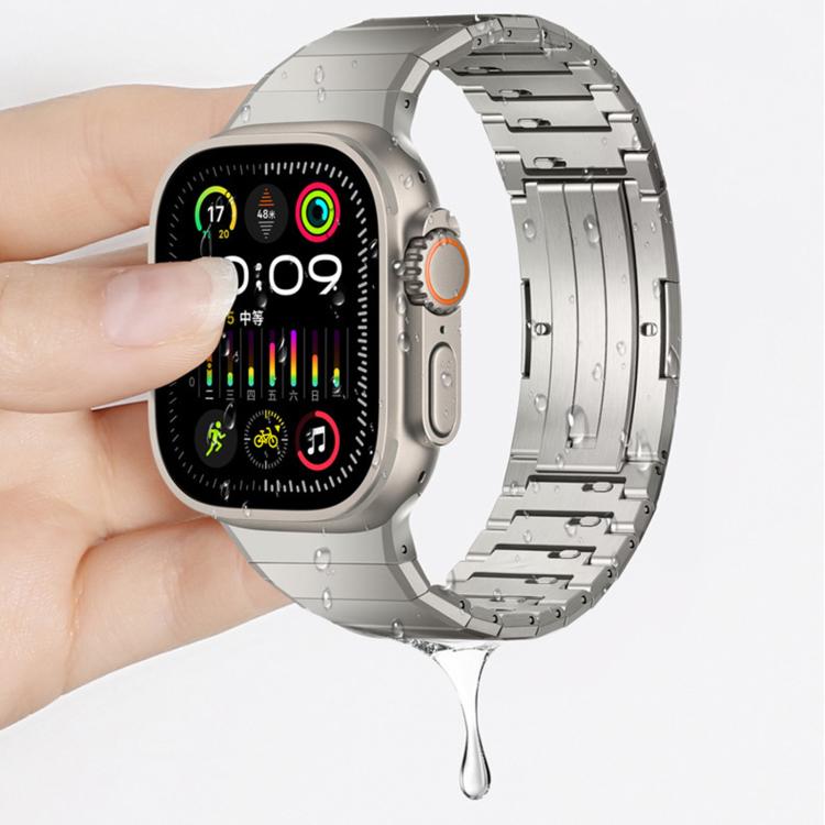 For Apple Watch 42 / 44 / 45 / 46 / 49mm One Bead Butterfly Clasp Adjustable Link Stainless Steel Watch Band
