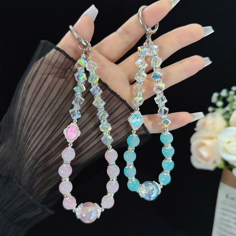 Pink Cyan Iridescent Bead Shining Crystal Chain