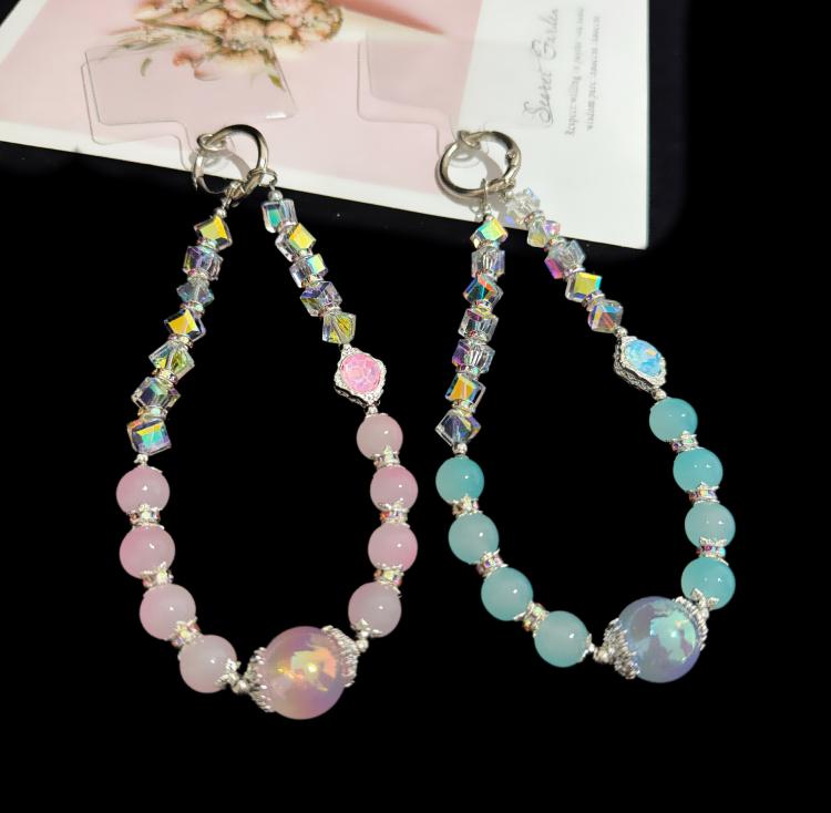Pink Cyan Iridescent Bead Shining Crystal Chain