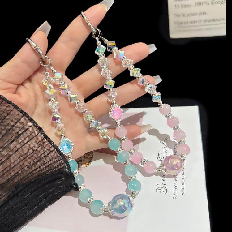 Pink Cyan Iridescent Bead Shining Crystal Chain