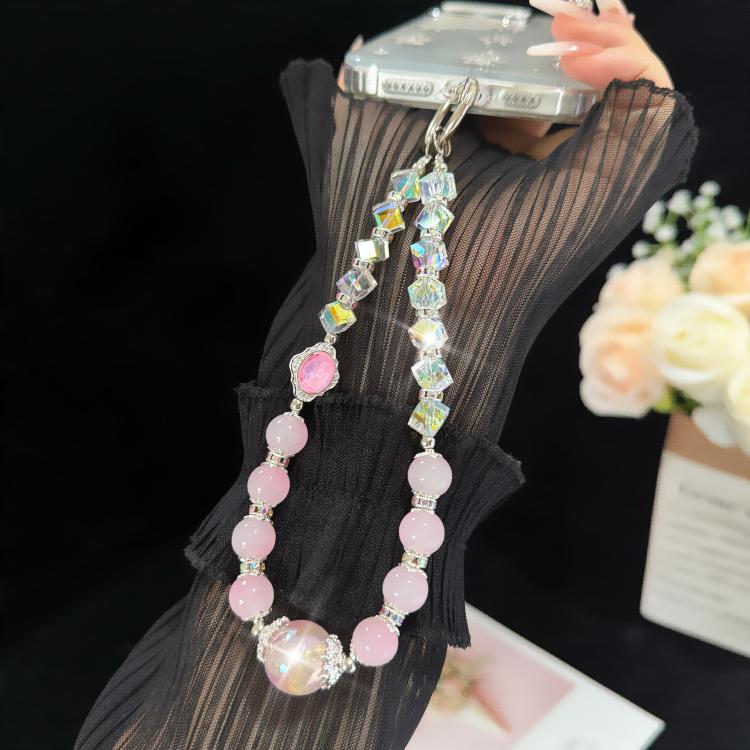 Pink Cyan Iridescent Bead Shining Crystal Chain