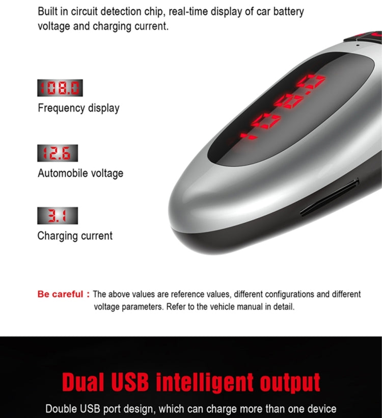 Bluetooth 4.2 Car Kit Hands-free FM Transmitter Stereo A2DP MP3 Music Player Dual USB Charger TF Card U Disk Input Audio Receiver
