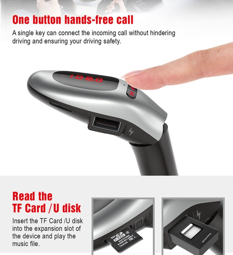 Bluetooth 4.2 Car Kit Hands-free FM Transmitter Stereo A2DP MP3 Music Player Dual USB Charger TF Card U Disk Input Audio Receiver