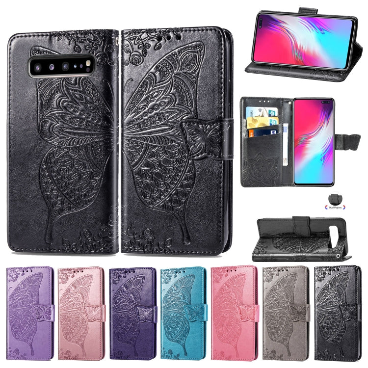 Butterfly Love Flowers Embossing Horizontal Flip Leather Case For Galaxy S10 5G with Holder & Card Slots & Wallet & Lanyard