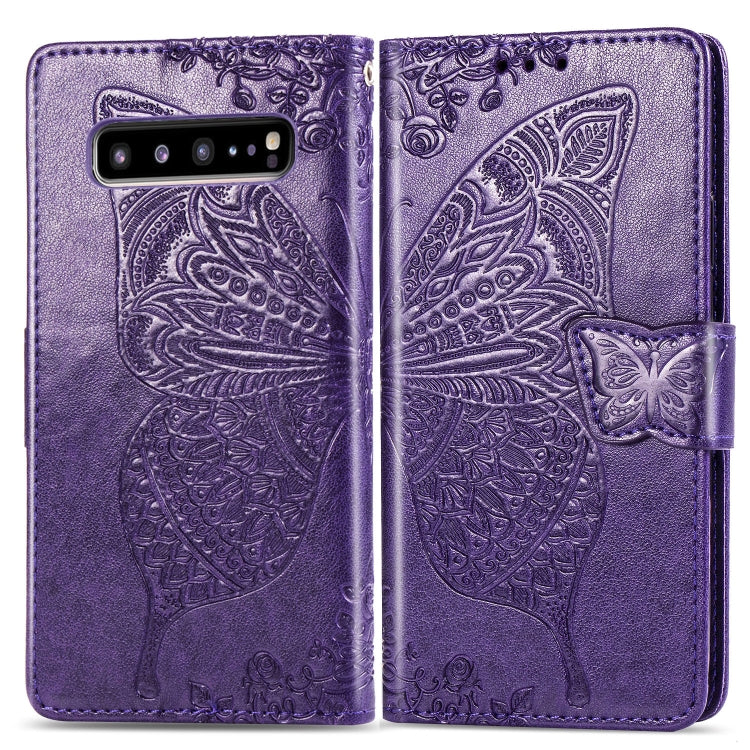 Butterfly Love Flowers Embossing Horizontal Flip Leather Case For Galaxy S10 5G with Holder & Card Slots & Wallet & Lanyard