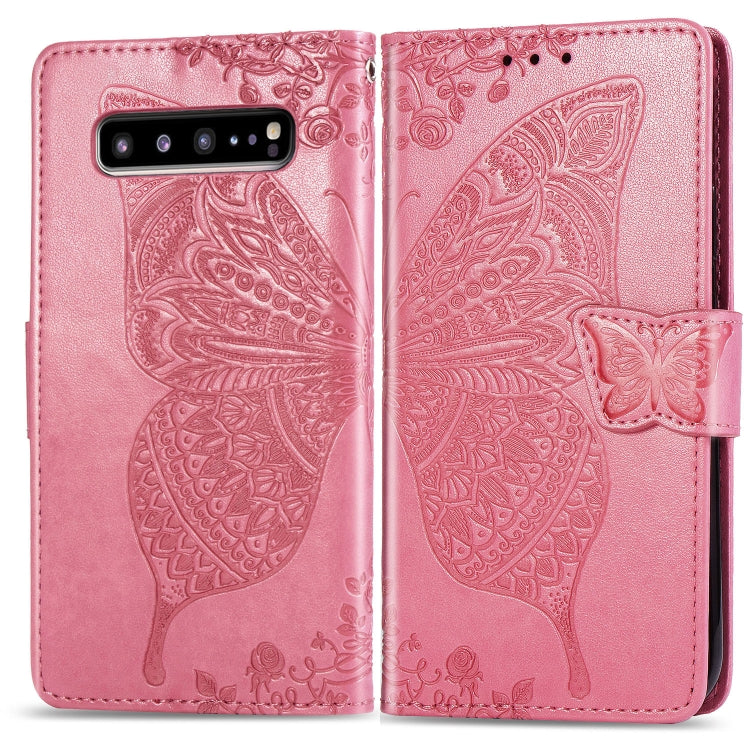 Butterfly Love Flowers Embossing Horizontal Flip Leather Case For Galaxy S10 5G with Holder & Card Slots & Wallet & Lanyard