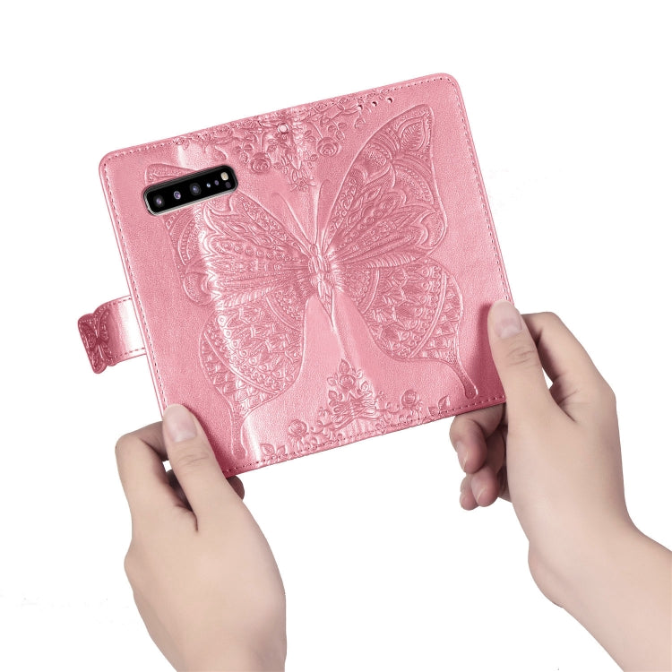 Butterfly Love Flowers Embossing Horizontal Flip Leather Case For Galaxy S10 5G with Holder & Card Slots & Wallet & Lanyard