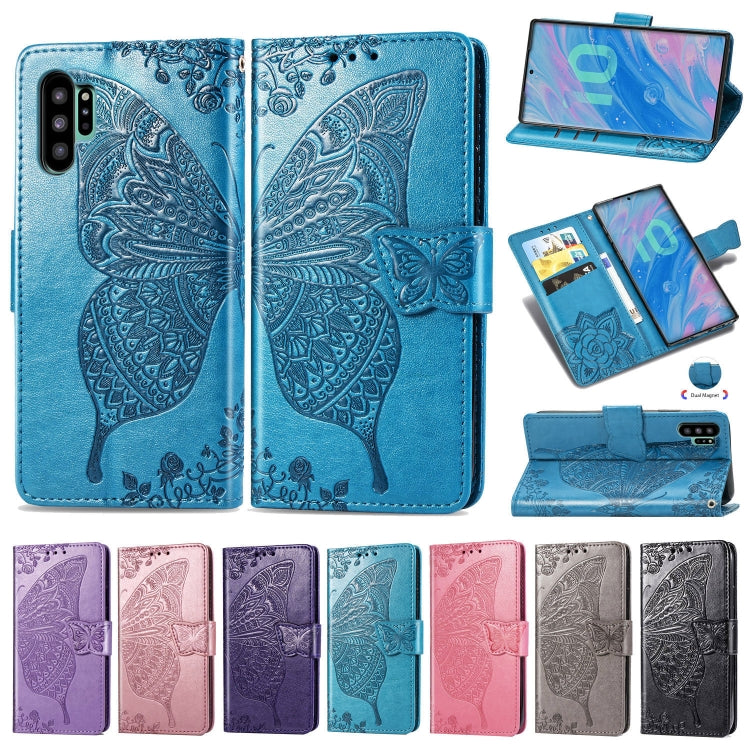 Butterfly Love Flowers Embossing Horizontal Flip Leather Case For Galaxy Note10+ with Holder & Card Slots & Wallet & Lanyard