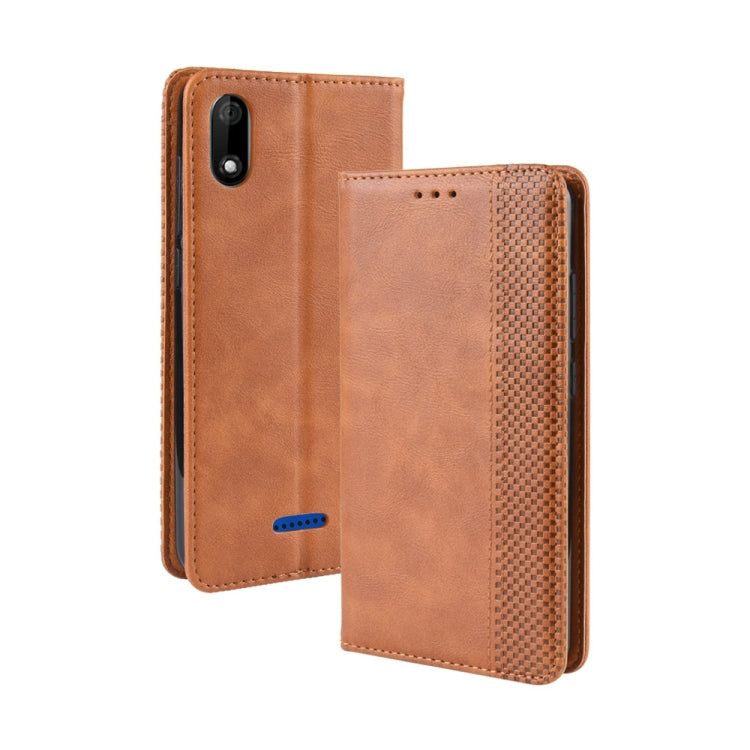 Magnetic Buckle Retro Crazy Horse Texture Horizontal Flip Leather Case for Wiko Y60, with Holder & Card Slots & Photo Frame