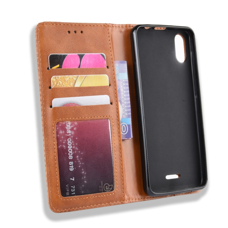 Magnetic Buckle Retro Crazy Horse Texture Horizontal Flip Leather Case for Wiko Y60, with Holder & Card Slots & Photo Frame