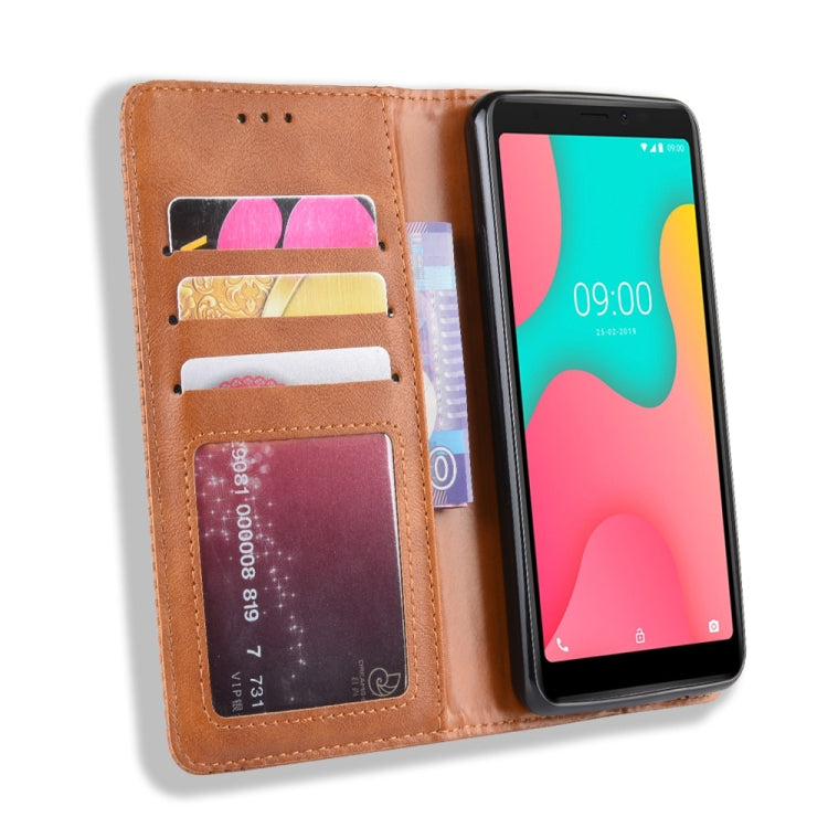 Magnetic Buckle Retro Crazy Horse Texture Horizontal Flip Leather Case for Wiko Y60, with Holder & Card Slots & Photo Frame