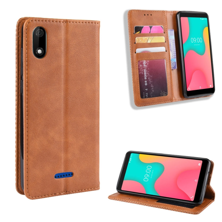 Magnetic Buckle Retro Crazy Horse Texture Horizontal Flip Leather Case for Wiko Y60, with Holder & Card Slots & Photo Frame