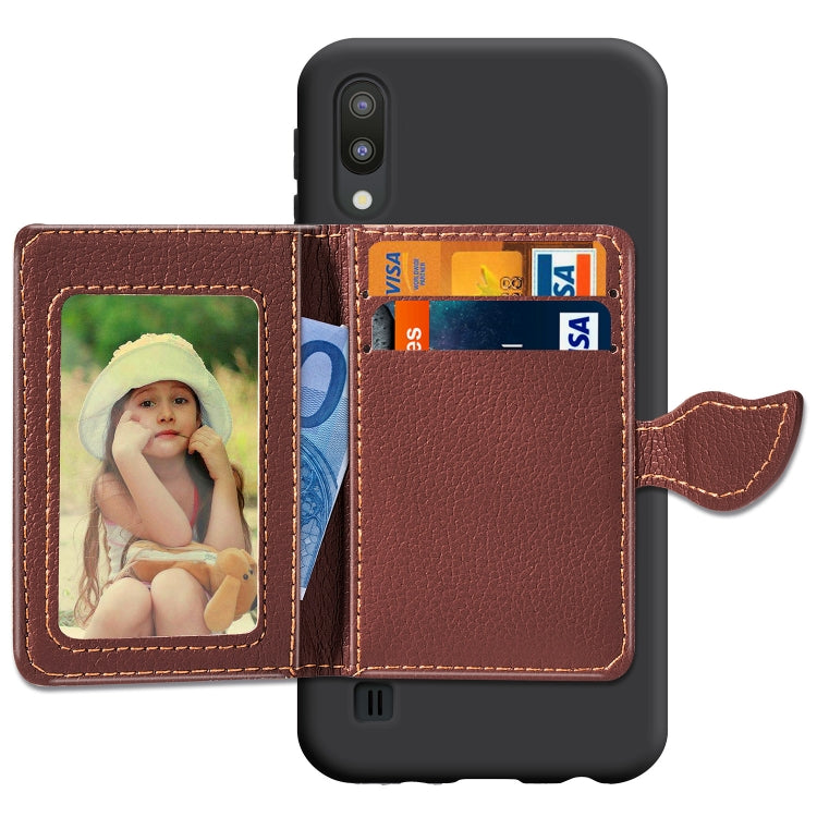 Leaf Buckle Litchi Texture Card Holder PU + TPU Case for Galaxy M10, with Card Slot & Wallet & Holder & Photo Frame