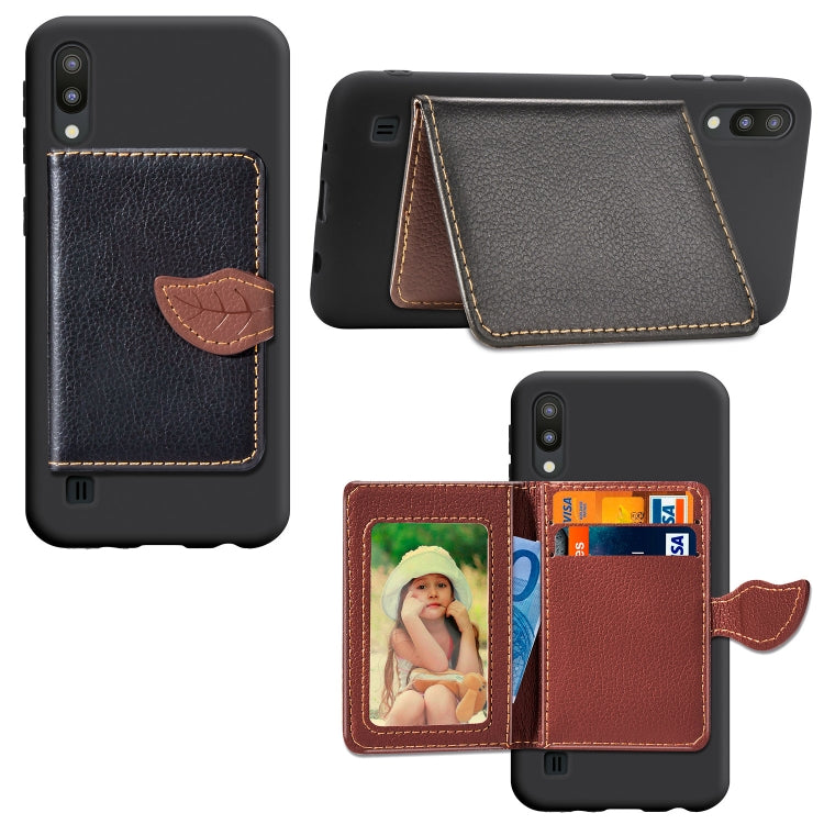 Leaf Buckle Litchi Texture Card Holder PU + TPU Case for Galaxy M10, with Card Slot & Wallet & Holder & Photo Frame