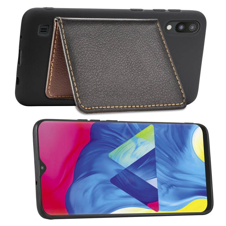 Leaf Buckle Litchi Texture Card Holder PU + TPU Case for Galaxy M10, with Card Slot & Wallet & Holder & Photo Frame