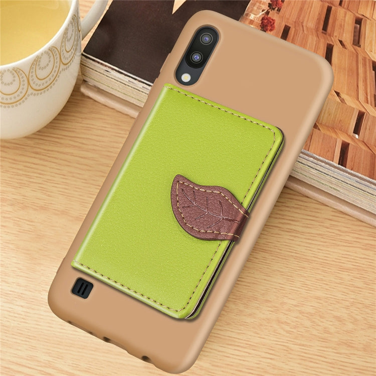 Leaf Buckle Litchi Texture Card Holder PU + TPU Case for Galaxy M10, with Card Slot & Wallet & Holder & Photo Frame