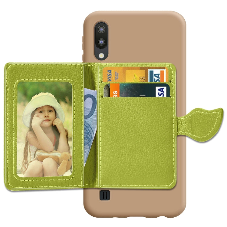 Leaf Buckle Litchi Texture Card Holder PU + TPU Case for Galaxy M10, with Card Slot & Wallet & Holder & Photo Frame