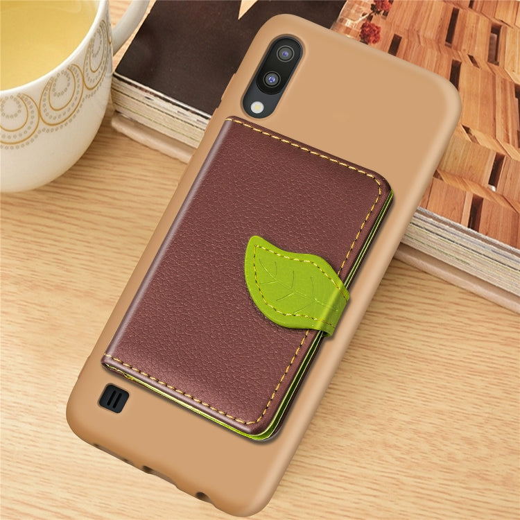 Leaf Buckle Litchi Texture Card Holder PU + TPU Case for Galaxy M10, with Card Slot & Wallet & Holder & Photo Frame